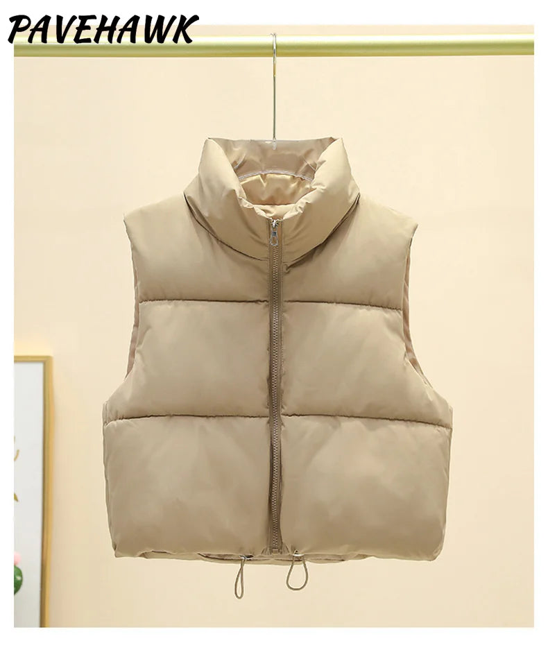 Women Short Cotton Down Vest Sleeveless Warm Stand Up Collar Outerwear Casual Winter Loose Basic Thick Jacket Female Clothes LadyShow.Store