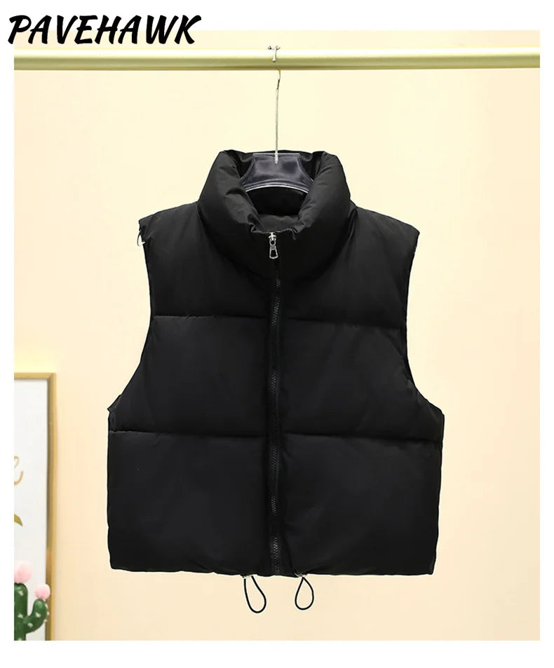 Women Short Cotton Down Vest Sleeveless Warm Stand Up Collar Outerwear Casual Winter Loose Basic Thick Jacket Female Clothes LadyShow.Store
