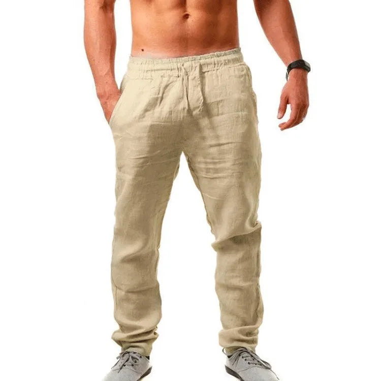 Summer Men Sport Gym Pants Soild Cotton Linen Pants Breathable Casual Training Trousers Joggers Hip Pop Sweatpants Streetwear Pi-Mart