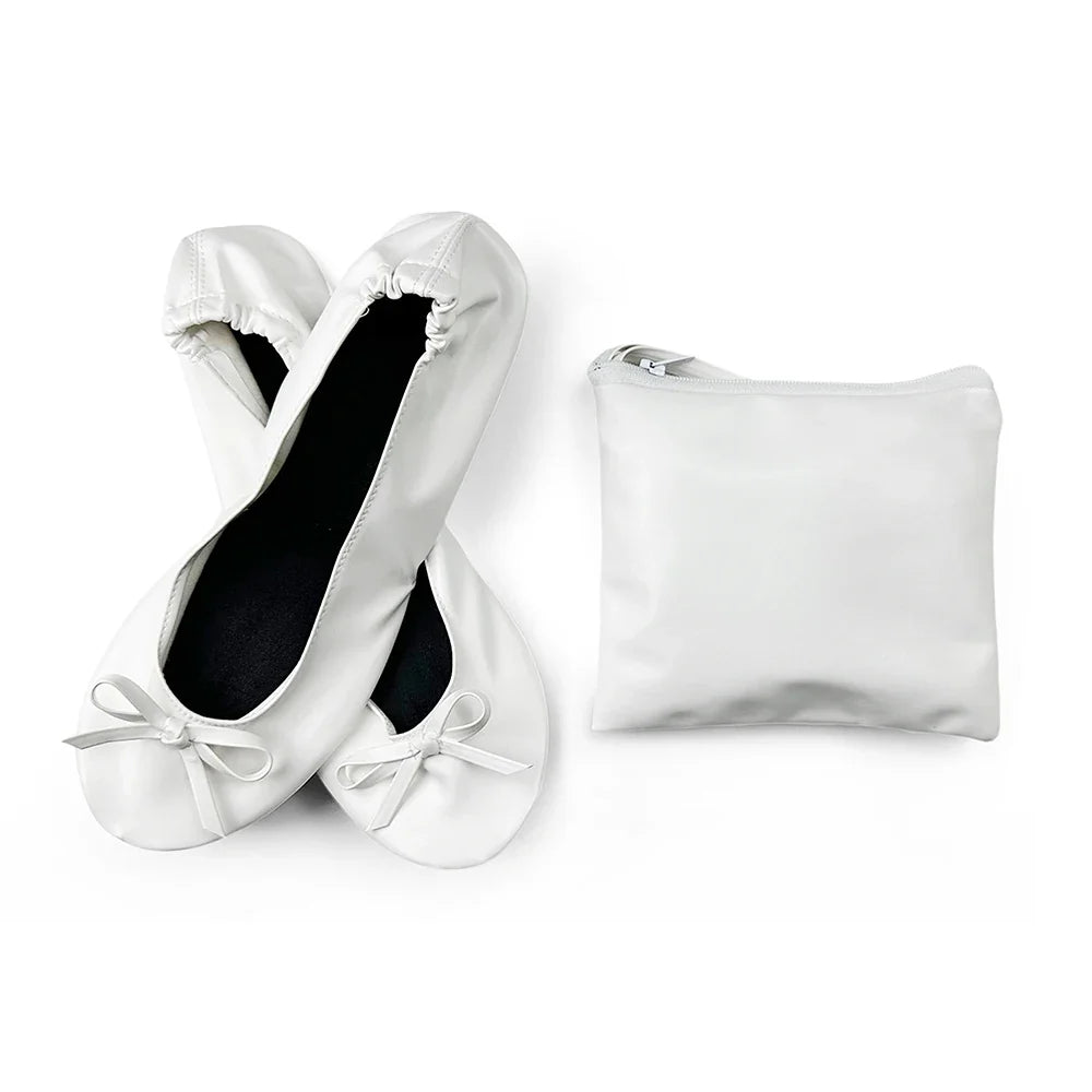 Women's Foldable Portable Ballet Flats Soft Sole Roll Up Slippers Slip OnComfy ancing Flat Shoes for Travel Wedding with Bag LadyShow.Store