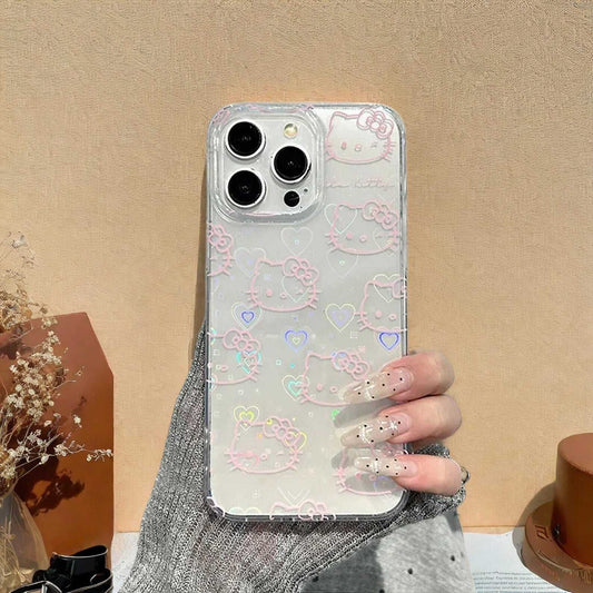 Cute Kitty Bow Kawaii Holder Case for Samsung S25 S24  S23 S22 S21 Cute Bow Laser Protective Cover with Handy Grip Holder LuxuryLifeWay Online Store