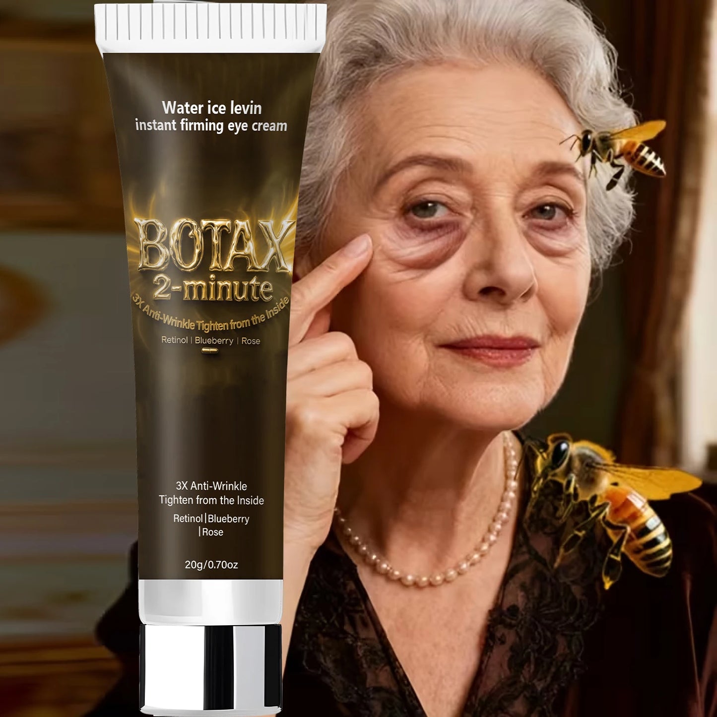 Instant Firming Eye Cream with Retinol & Hyaluronic Acid, 3X Anti-Wrinkle, Tightens from Inside, Blueberry & Rose Extract. Pi-Mart
