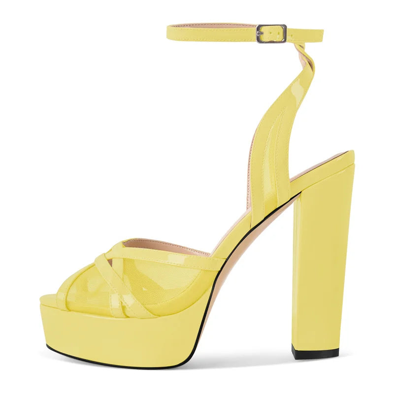 Onlymaker Women Peep Toe Mesh Platform Sandals Chuny High Heel Party Evening Dress Sandals Pi-Mart