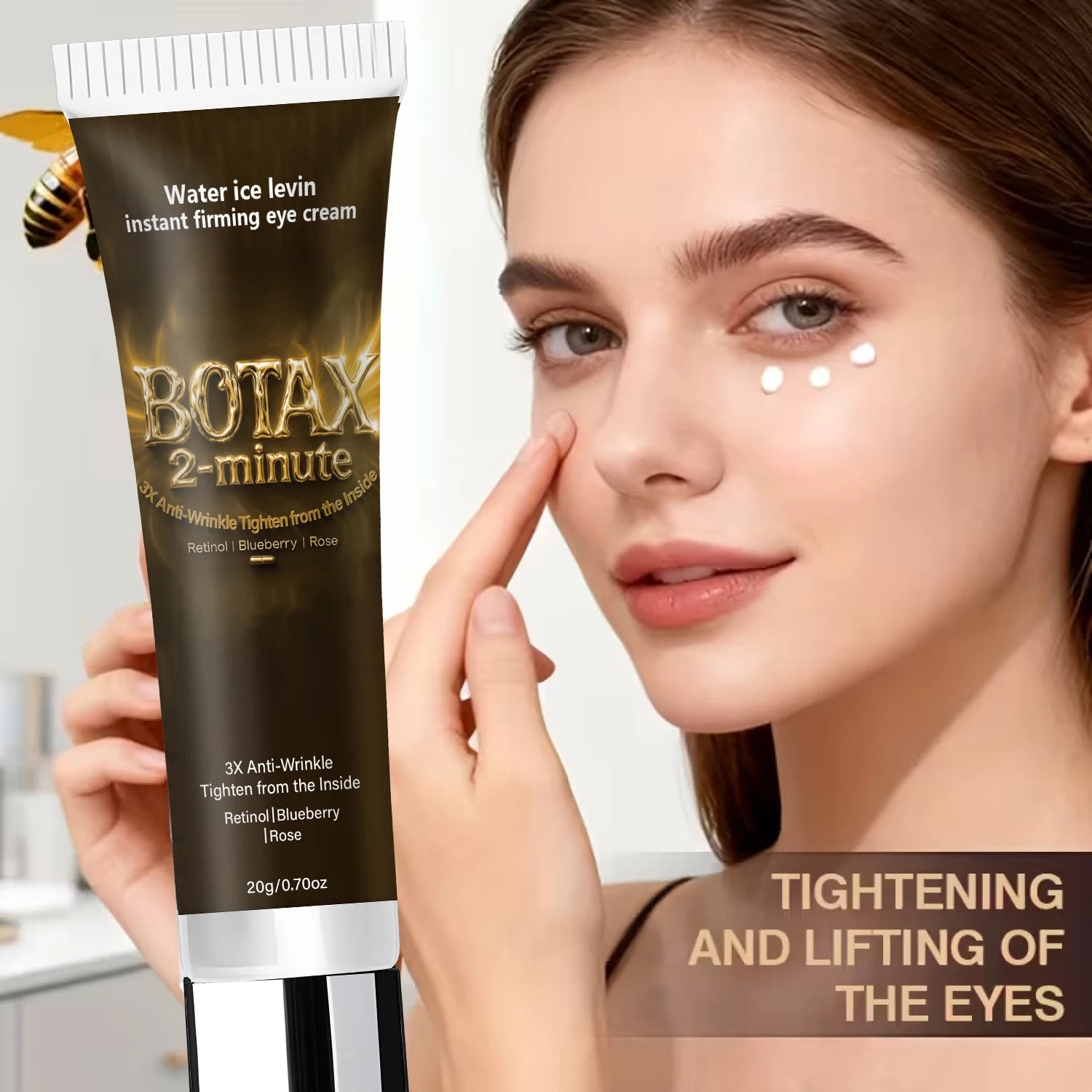Instant Firming Eye Cream with Retinol & Hyaluronic Acid, 3X Anti-Wrinkle, Tightens from Inside, Blueberry & Rose Extract. Pi-Mart