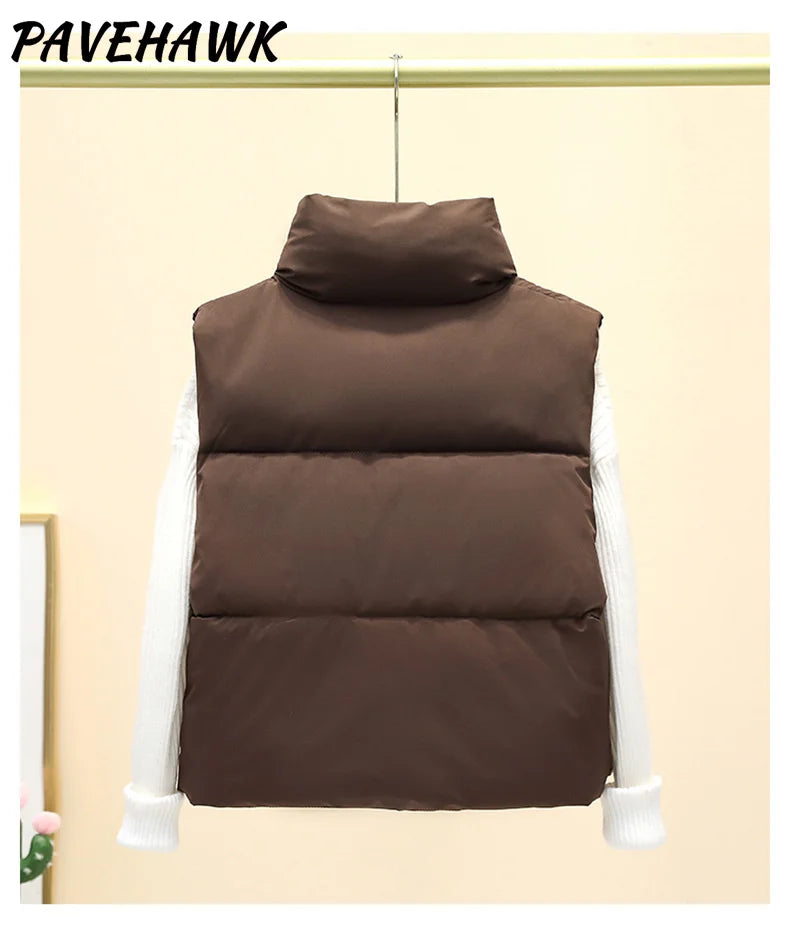 Women Short Cotton Down Vest Sleeveless Warm Stand Up Collar Outerwear Casual Winter Loose Basic Thick Jacket Female Clothes LadyShow.Store