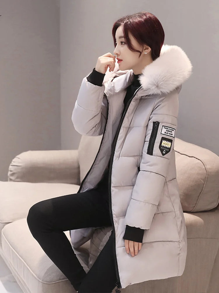 Winter Warm Fur Collar Hooded Women Parka Fashion Comfortable Zipper Pockets Design Long Jacket Elegant Slim Thick Female Coats LadyShow.Store