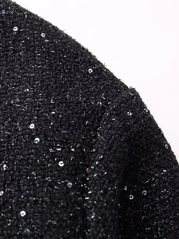 Nlzgmsj Women Shiny Sequin Jacket Y2k Gold Color Stand Collar Long Sleeve Short Coat Autumn Winter Ladies High Streetwear LadyShow.Store