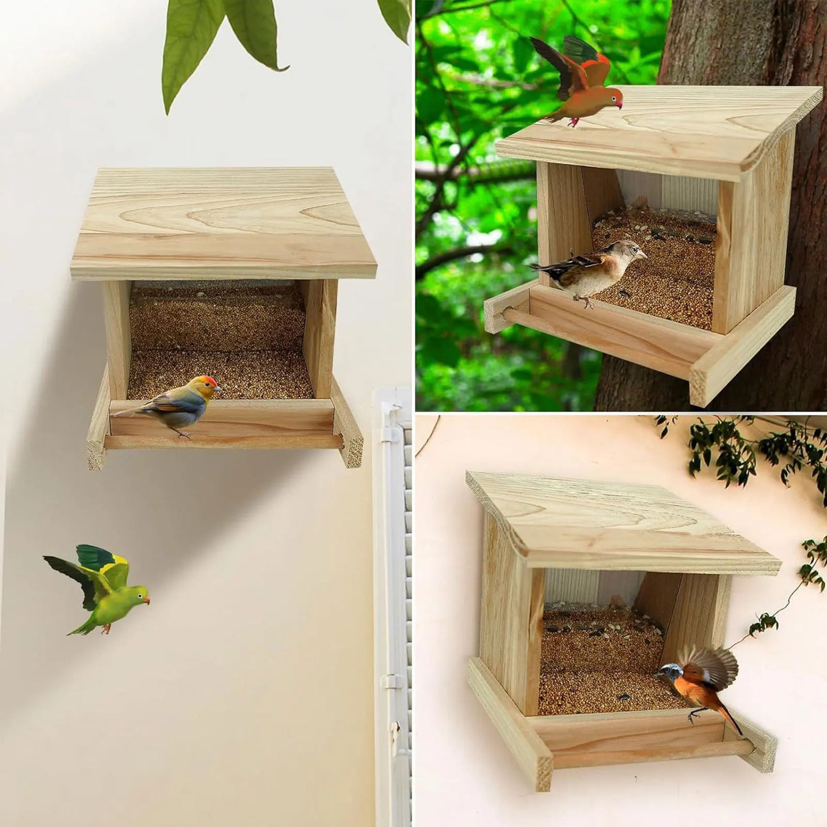 Bird House Wood Hanging Nesting Box Sheltered Warm Place Outside Bluebird Viewing House Feeder for Pet Supplies Patio Small Bird Pi-Mart