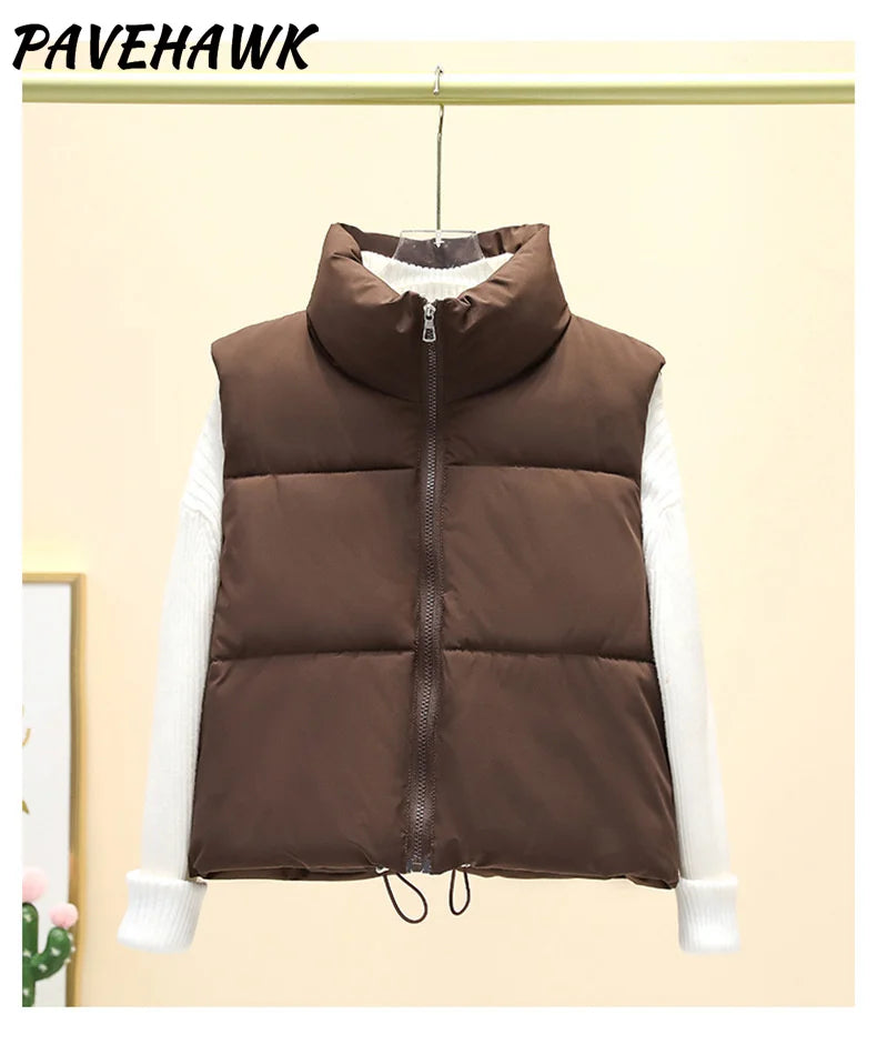 Women Short Cotton Down Vest Sleeveless Warm Stand Up Collar Outerwear Casual Winter Loose Basic Thick Jacket Female Clothes LadyShow.Store