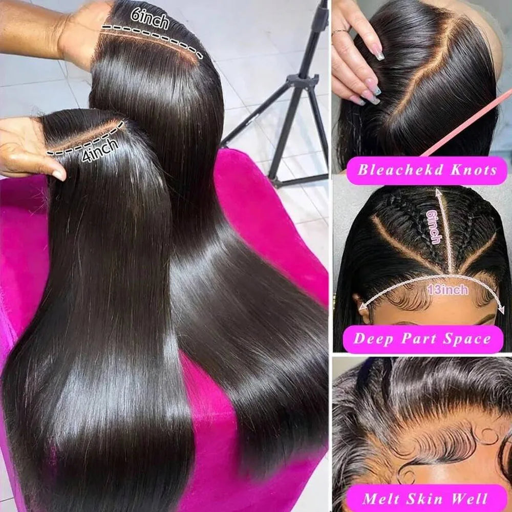 Full Frontal Real HD Lace Wig Human Hair Pre Plucked Bleached Knots 250% Density Straight Human Hair Wigs For Women 26 Inch LadyShow.Store