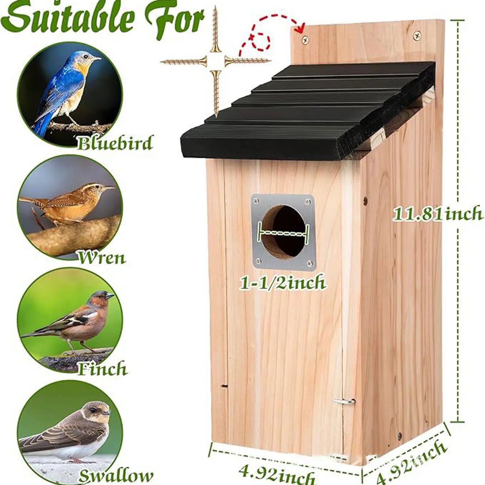 Bird House Wood Hanging Nesting Box Sheltered Warm Place Outside Bluebird Viewing House Feeder for Pet Supplies Patio Small Bird Pi-Mart