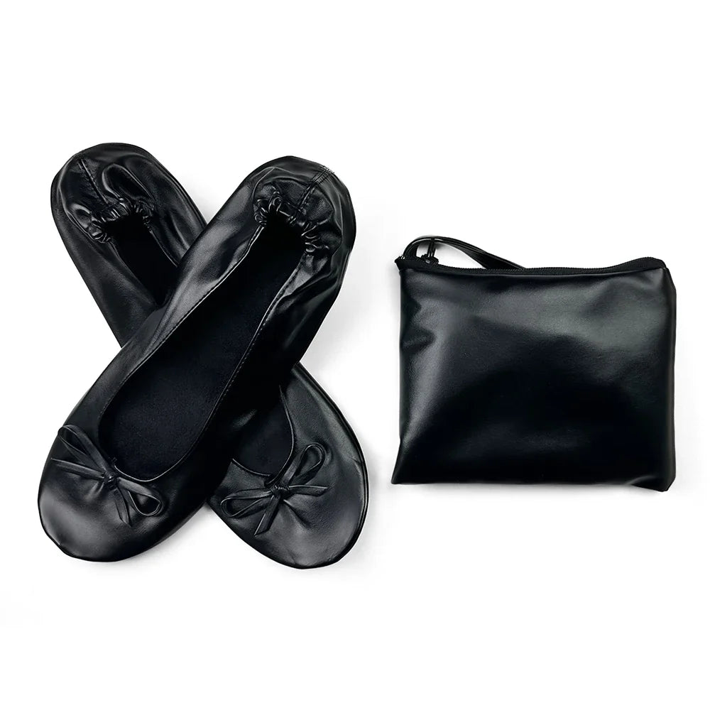 Women's Foldable Portable Ballet Flats Soft Sole Roll Up Slippers Slip OnComfy ancing Flat Shoes for Travel Wedding with Bag LadyShow.Store