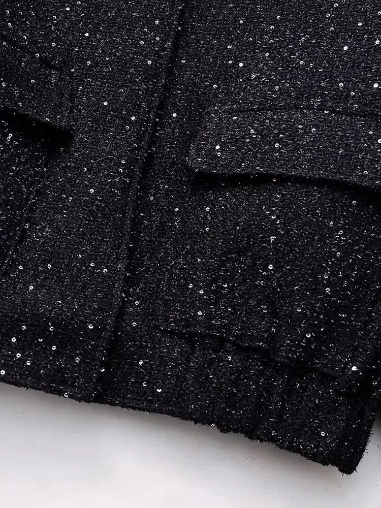 Nlzgmsj Women Shiny Sequin Jacket Y2k Gold Color Stand Collar Long Sleeve Short Coat Autumn Winter Ladies High Streetwear LadyShow.Store