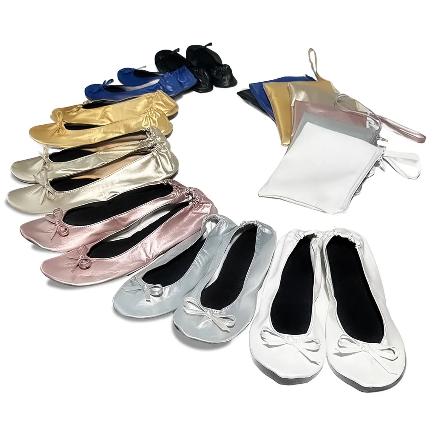 Women's Foldable Portable Ballet Flats Soft Sole Roll Up Slippers Slip OnComfy ancing Flat Shoes for Travel Wedding with Bag LadyShow.Store