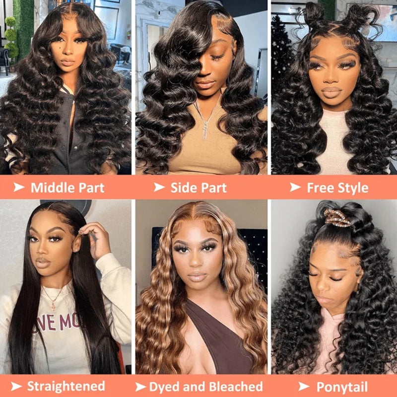 Deep Wave Human Hair Wig 13x4 Lace Front Wig For Women 200% Density Pre-Plucked With Baby Hair Transparent Lace Wig 22 Inch LadyShow.Store
