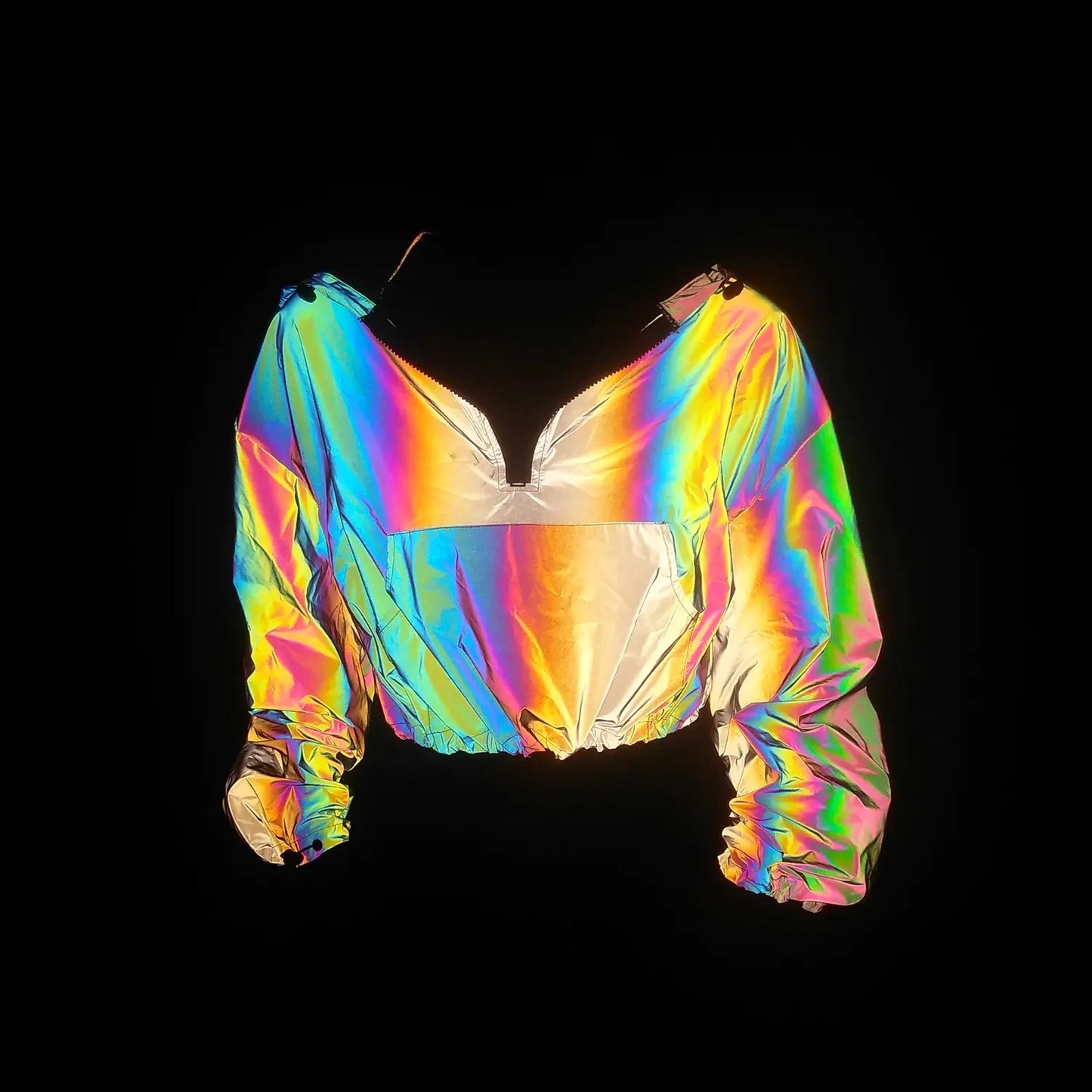 Women's Colorful Reflective Hooded Jacket Crop Top