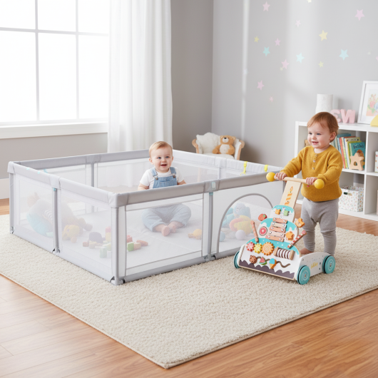 Wooden Baby Walker and Large Infant Playpen Bundle LuxuryLifeWay Online Store