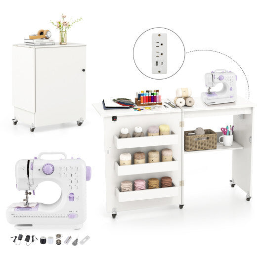 Sewing Machine and Table Set with Charging Station Folding Craft Desk and Beginner Sewing Machine LuxuryLifeWay Online Store