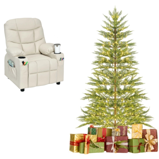 6.5FT Pre-Lit Christmas Tree & Beige Kids Recliner Chair Set  Cozy Holiday Bundle LuxuryLifeWay Online Store