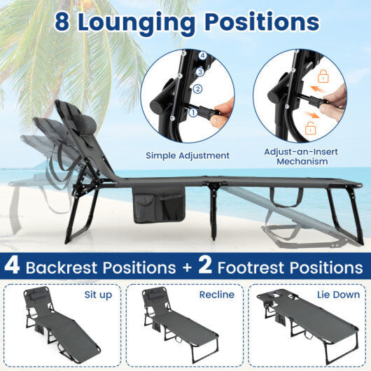 2-Piece Outdoor Tanning Chair and Patio Side Table Set with Folding Lounge Chair and Square Bistro Table