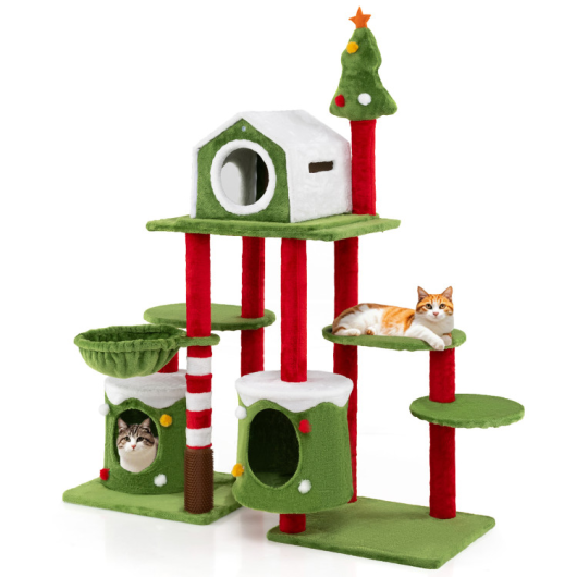 Cat Furniture Set with 58 Inch Tall Cat Tree Tower and 2 Gift Box Shaped Cute Christmas Cat House LuxuryLifeWay Online Store