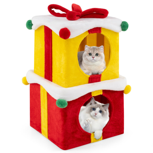 Cat Furniture Set with 58 Inch Tall Cat Tree Tower and 2 Gift Box Shaped Cute Christmas Cat House LuxuryLifeWay Online Store