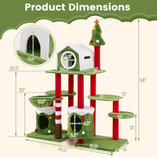 Cat Furniture Set with 58 Inch Tall Cat Tree Tower and 2 Gift Box Shaped Cute Christmas Cat House LuxuryLifeWay Online Store