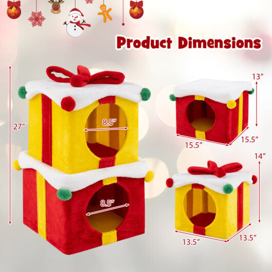 Cat Furniture Set with 58 Inch Tall Cat Tree Tower and 2 Gift Box Shaped Cute Christmas Cat House LuxuryLifeWay Online Store