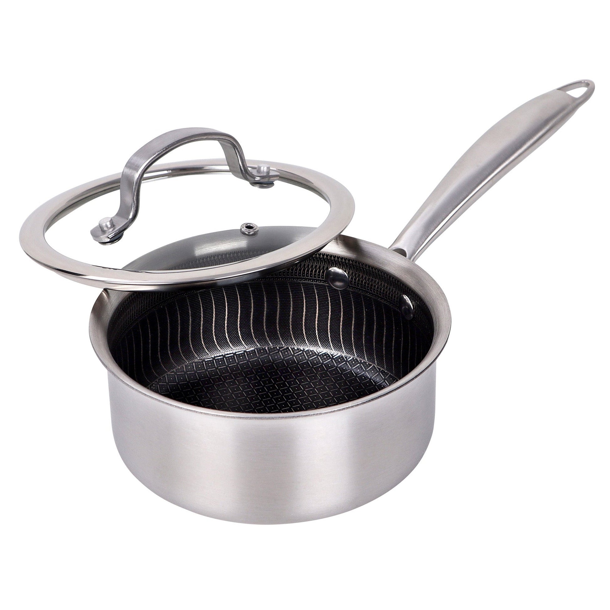 Brentwood 1.5 Quart 3-Ply Hybrid Non-Stick Stainless Steel Saucepan with Tempered Glass Lid LuxuryLifeWay Online Store