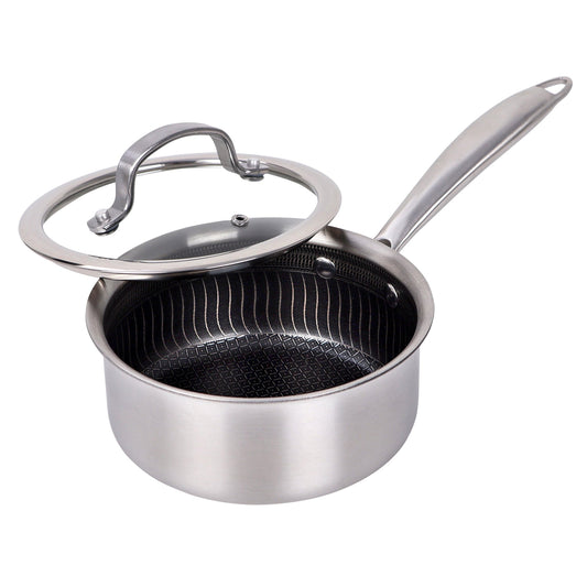 Brentwood 1.5 Quart 3-Ply Hybrid Non-Stick Stainless Steel Saucepan with Tempered Glass Lid LuxuryLifeWay Online Store