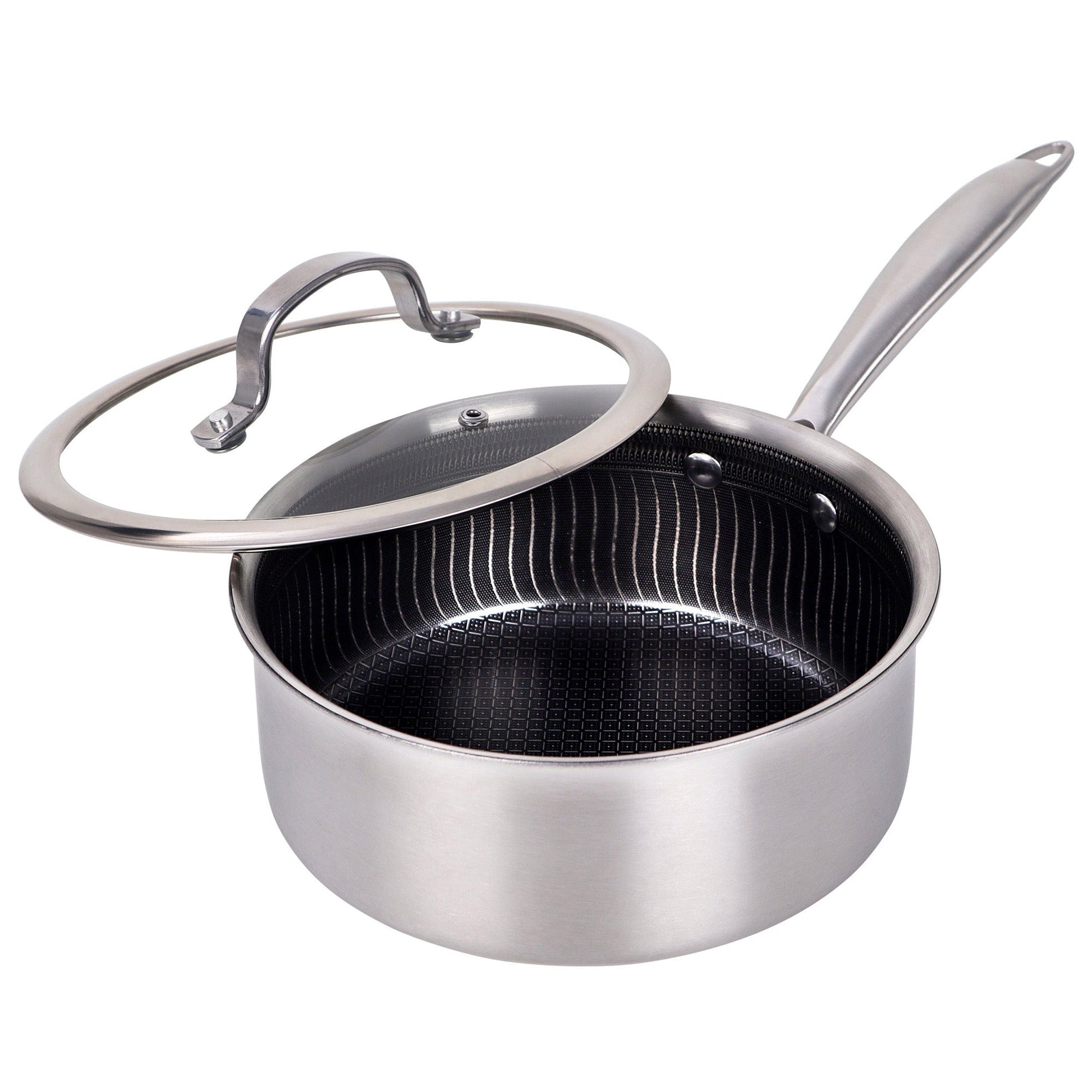 Brentwood 3 Quart 3-Ply Hybrid Non-Stick Stainless Steel Saucepan with Tempered Glass Lid LuxuryLifeWay Online Store