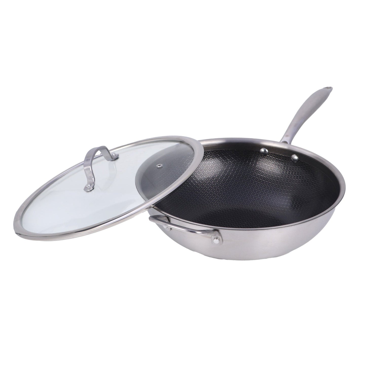 Brentwood 12-inch 4.2 Quarts Hybrid Non-Stick Stainless Steel Wok with Glass Lid LuxuryLifeWay Online Store