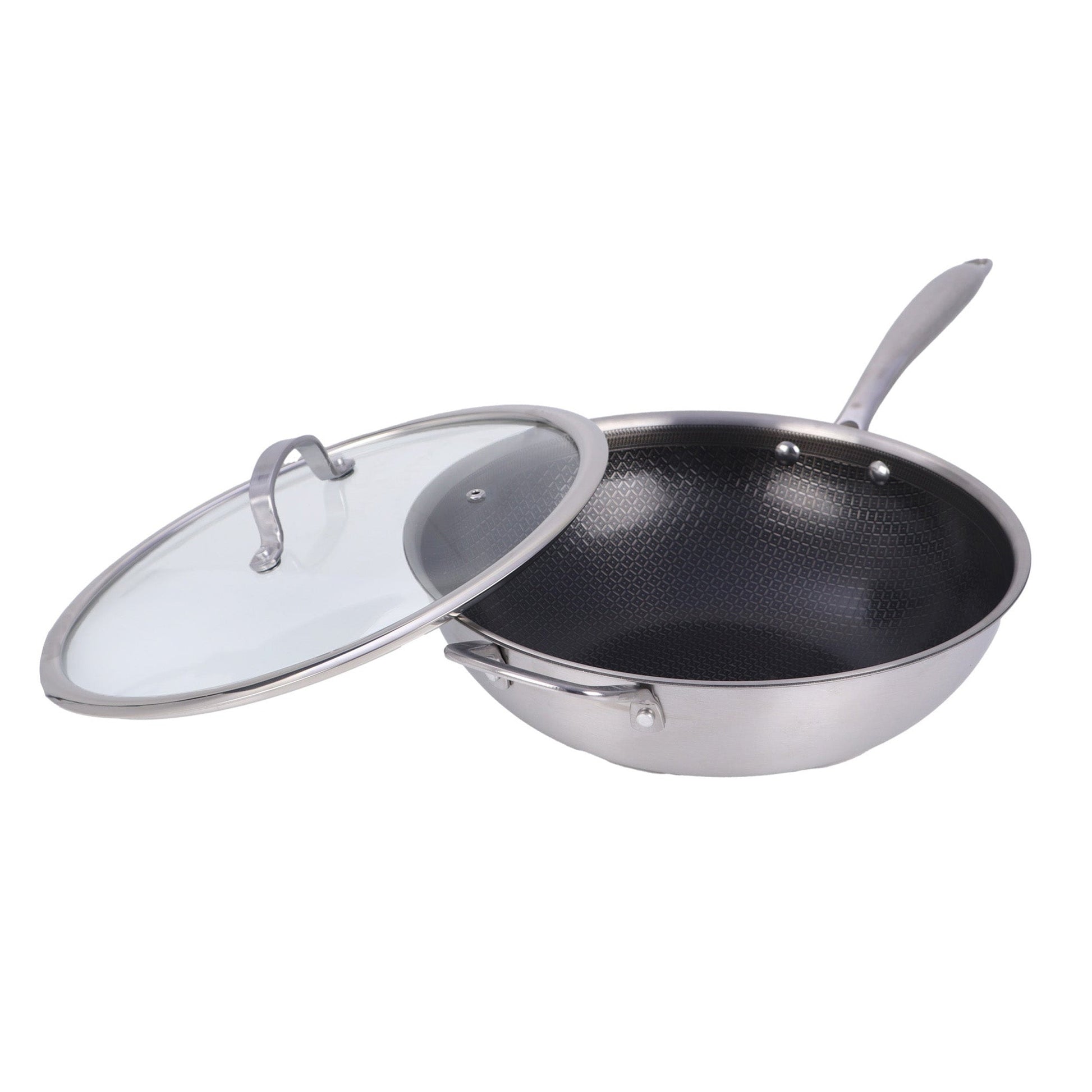 Brentwood 12-inch 4.2 Quarts Hybrid Non-Stick Stainless Steel Wok with Glass Lid LuxuryLifeWay Online Store