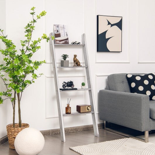 4-Tier Wall Leaning Ladder Shelf Stand-Gray - Color: Gray LuxuryLifeWay Online Store