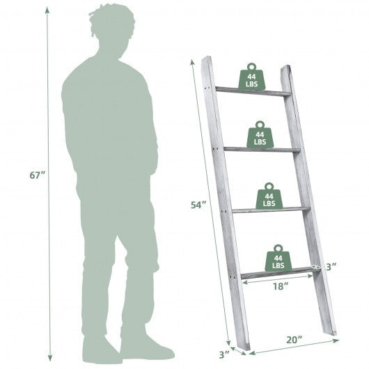 4-Tier Wall Leaning Ladder Shelf Stand-Gray - Color: Gray LuxuryLifeWay Online Store