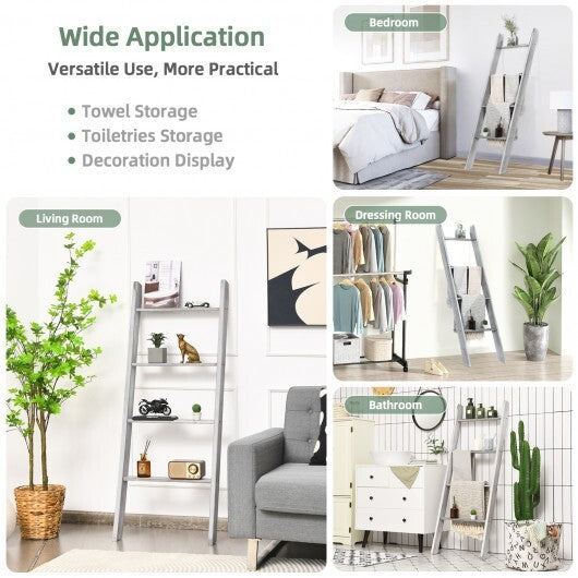 4-Tier Wall Leaning Ladder Shelf Stand-Gray - Color: Gray LuxuryLifeWay Online Store