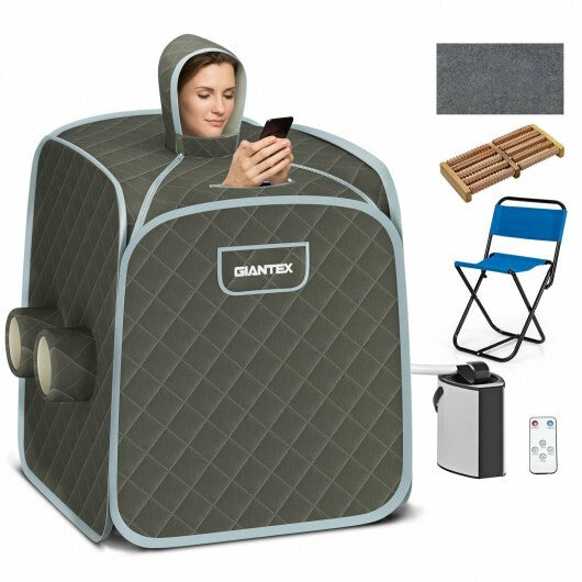 800W 2 Person Portable Steam Sauna Tent SPA with Hat Side Holes 3L Steamer-Gray - Color: Gray LuxuryLifeWay Online Store