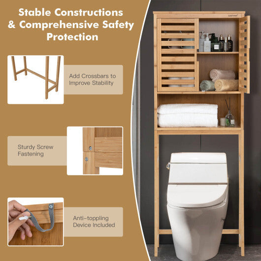 Bamboo Over The Toilet Storage Cabinet Bathroom with Adjustable Shelf-Natural
