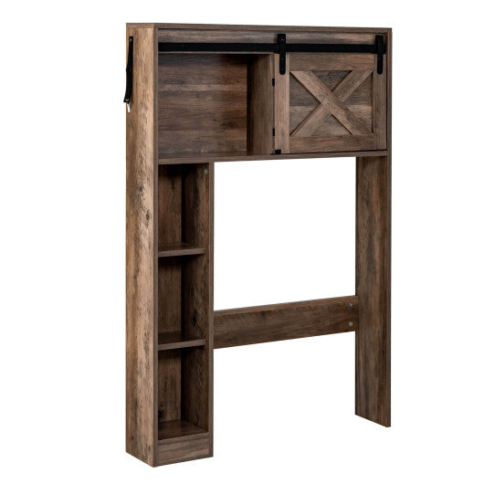 4-Tier Over The Toilet Storage Cabinet with Sliding Barn Door and Storage Shelves-Brown LuxuryLifeWay Online Store