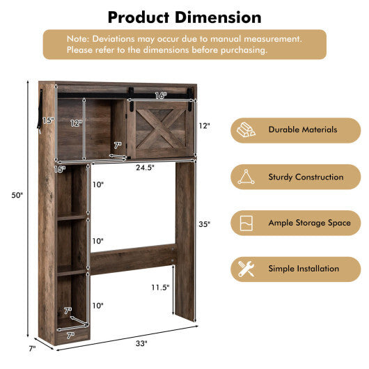 4-Tier Over The Toilet Storage Cabinet with Sliding Barn Door and Storage Shelves-Brown - Color: Brown LuxuryLifeWay Online Store