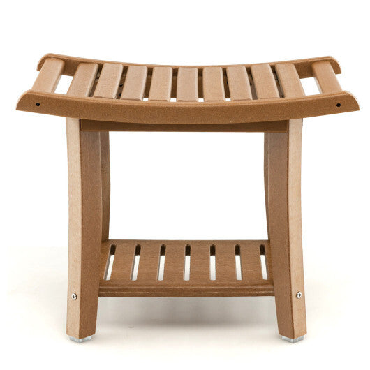 Waterproof Bath Stool with Curved Seat and Storage Shelf-Brown LuxuryLifeWay Online Store