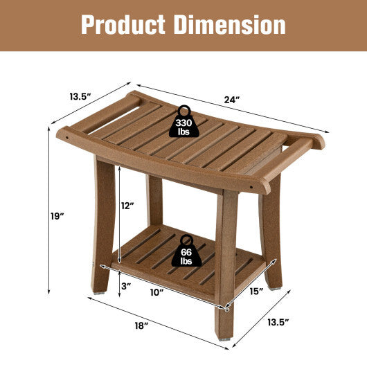 Waterproof Bath Stool with Curved Seat and Storage Shelf-Brown LuxuryLifeWay Online Store