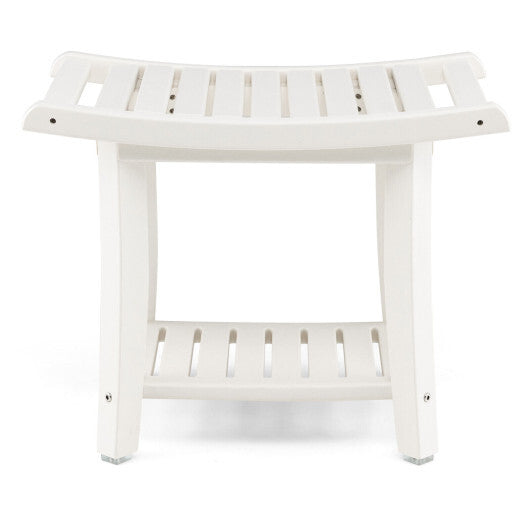 Waterproof Bath Stool with Curved Seat and Storage Shelf-Brown LuxuryLifeWay Online Store