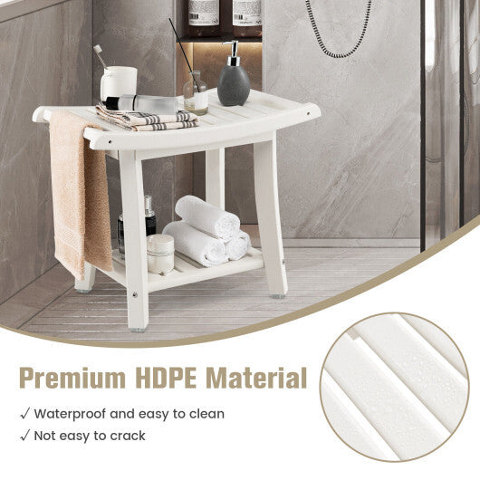 Waterproof Bath Stool with Curved Seat and Storage Shelf-Brown LuxuryLifeWay Online Store