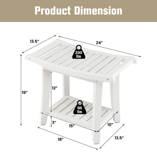 Waterproof Bath Stool with Curved Seat and Storage Shelf-Brown LuxuryLifeWay Online Store