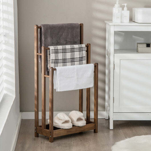 Freestanding Towel Rack 3-Bar Hand Towel Drying Stand with Bottom Storage Shelf-Rustic Brown LuxuryLifeWay Online Store