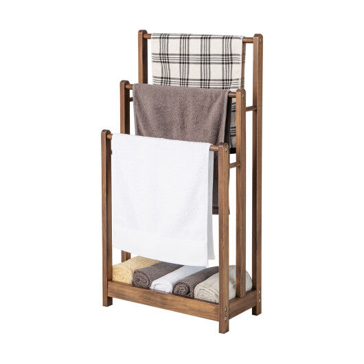 Freestanding Towel Rack 3-Bar Hand Towel Drying Stand with Bottom Storage Shelf-Rustic Brown LuxuryLifeWay Online Store