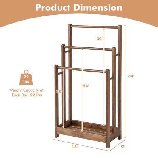 Freestanding Towel Rack 3-Bar Hand Towel Drying Stand with Bottom Storage Shelf-Rustic Brown LuxuryLifeWay Online Store