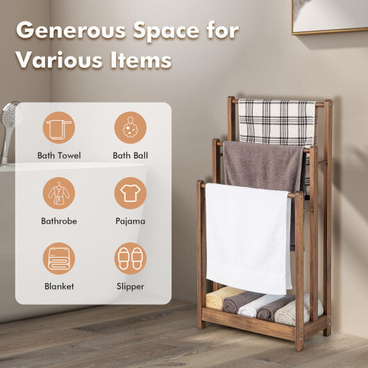 Freestanding Towel Rack 3-Bar Hand Towel Drying Stand with Bottom Storage Shelf-Rustic Brown LuxuryLifeWay Online Store