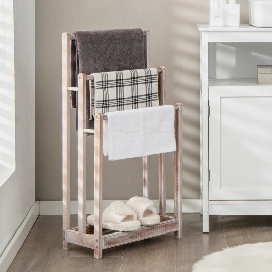 Freestanding Towel Rack 3-Bar Hand Towel Drying Stand with Bottom Storage Shelf-Rustic Brown LuxuryLifeWay Online Store